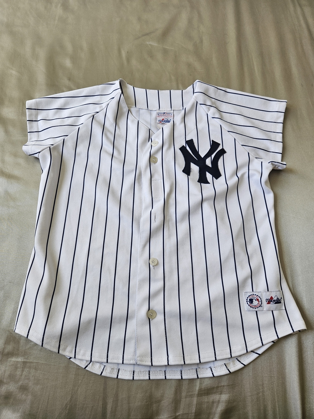 Majestic White and Navy Pinstripe Jersey
